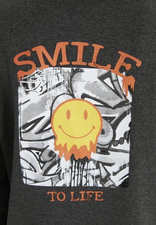 Trendyol - Long sleeve printed sweatshirt - dark grey