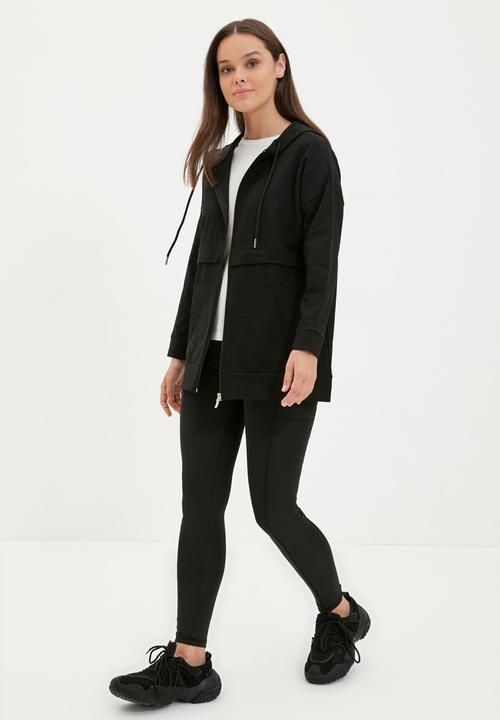Trendyol - Zippered hoodie sweatshirt - black