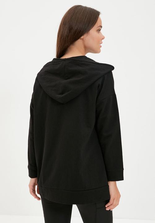 Trendyol - Zippered hoodie sweatshirt - black