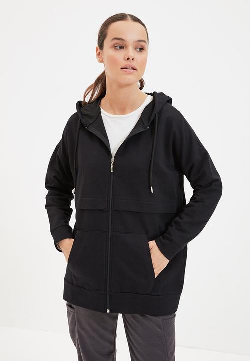 Trendyol - Zippered hoodie sweatshirt - black