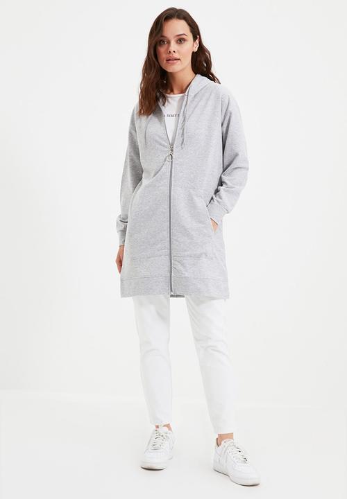 Trendyol - Zippered hooded basic sweatshirt - grey