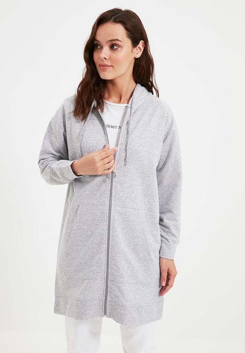 Trendyol - Zippered hooded basic sweatshirt - grey