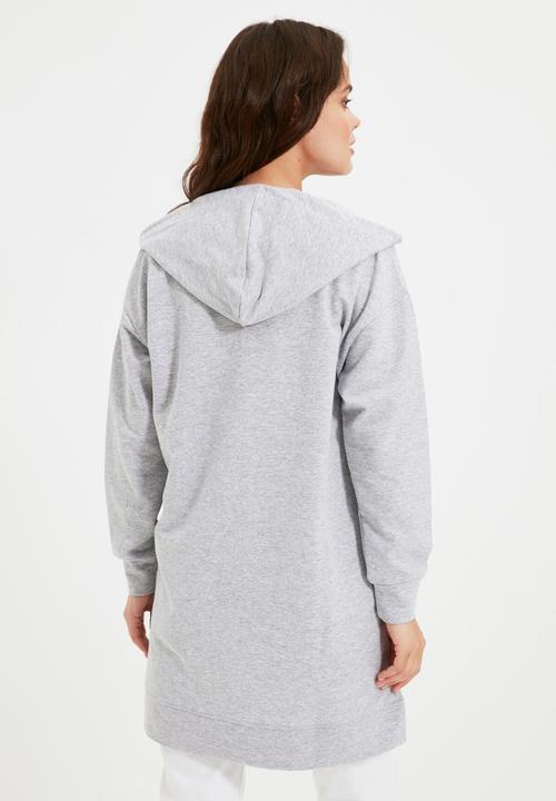 Trendyol - Zippered hooded basic sweatshirt - grey