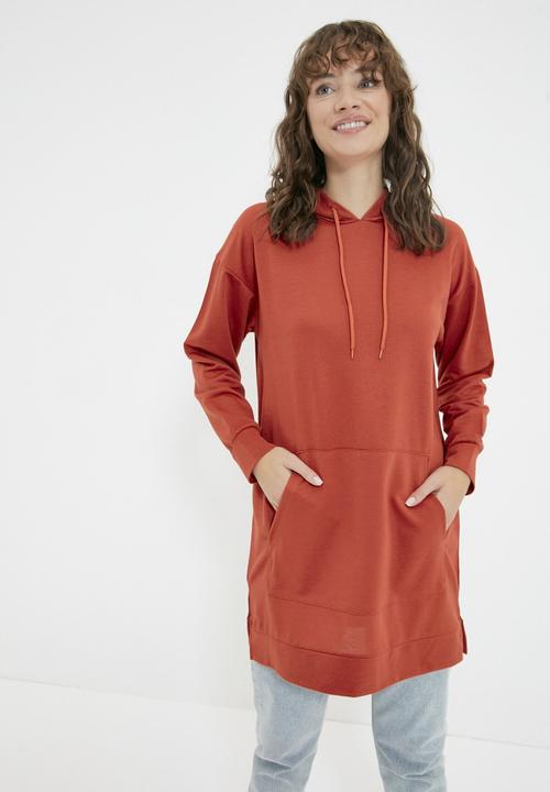 Trendyol - Hooded basic sweatshirt - brick