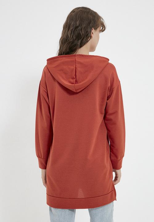Trendyol - Hooded basic sweatshirt - brick