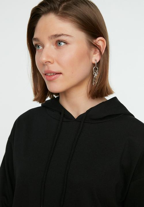Trendyol - Hooded basic sweatshirt - black