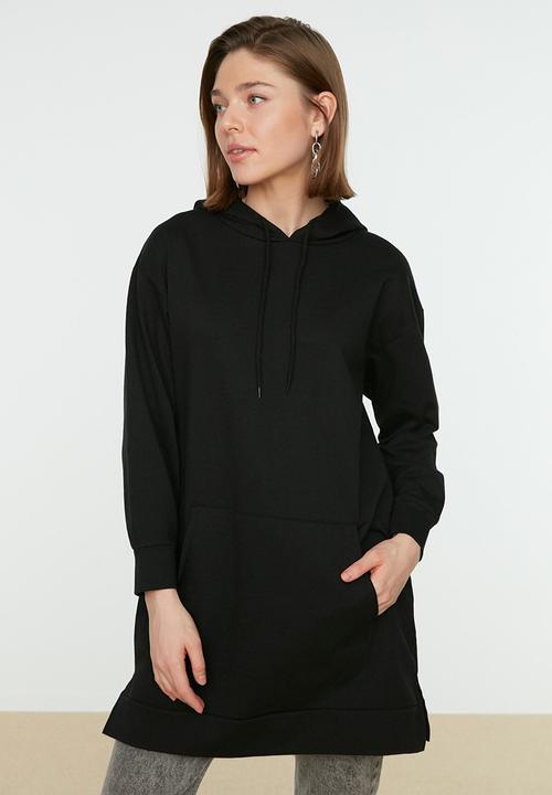 Trendyol - Hooded basic sweatshirt - black