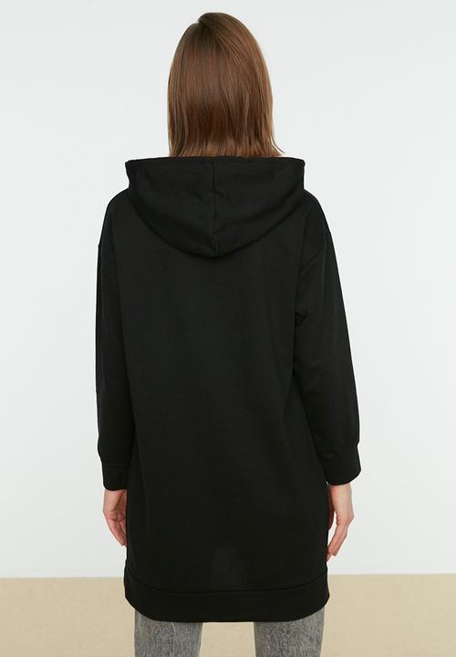 Trendyol - Hooded basic sweatshirt - black