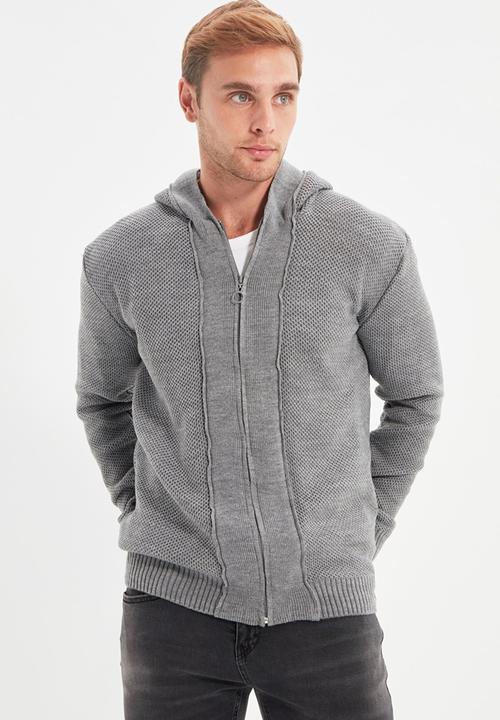 Trendyol - Textured zip thru hooded cardigan - grey