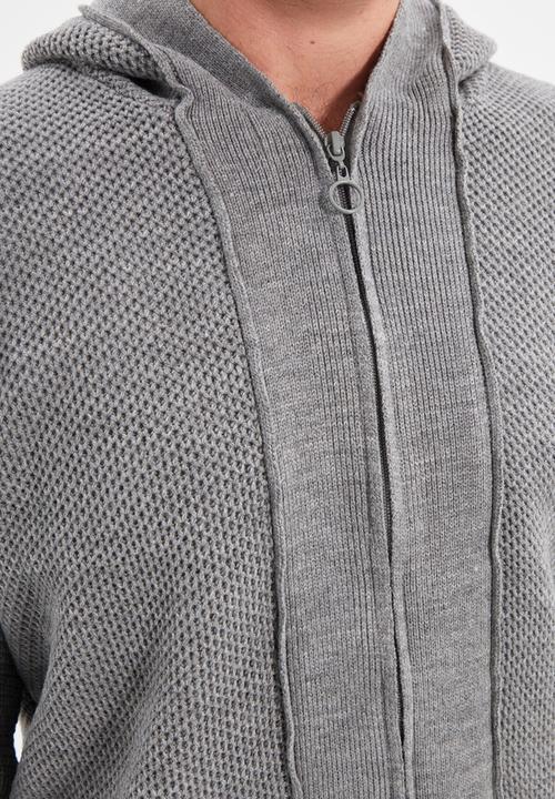Trendyol - Textured zip thru hooded cardigan - grey