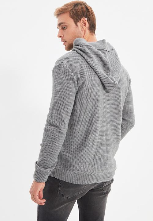 Trendyol - Textured zip thru hooded cardigan - grey