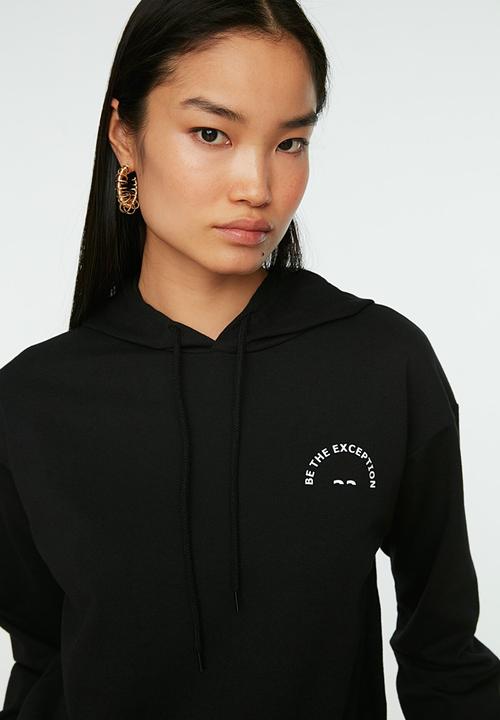 Trendyol - Hooded printed sweatshirt - black