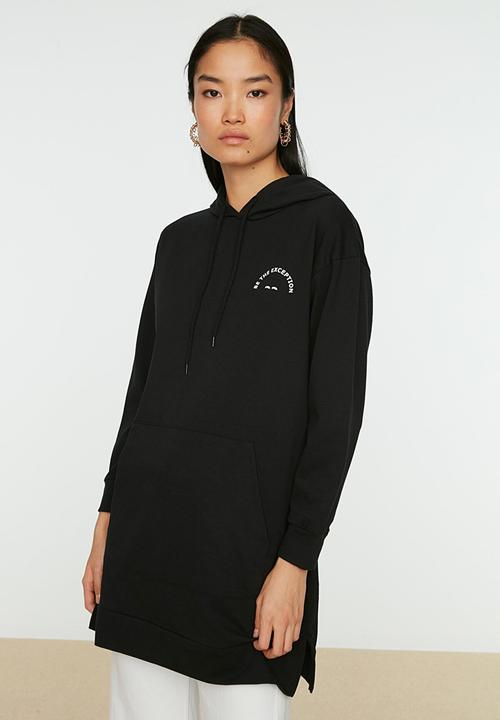 Trendyol - Hooded printed sweatshirt - black