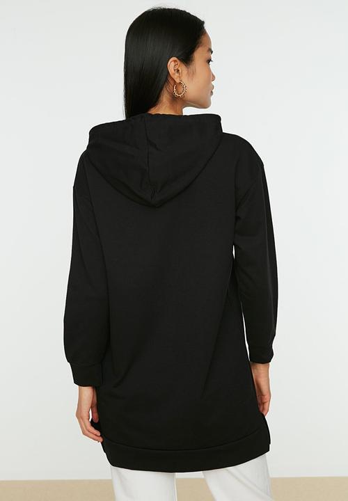 Trendyol - Hooded printed sweatshirt - black