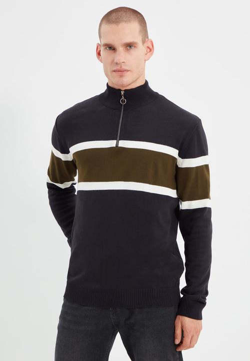 Trendyol - Stripe quarter zip knit - navy