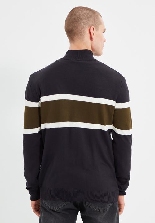 Trendyol - Stripe quarter zip knit - navy