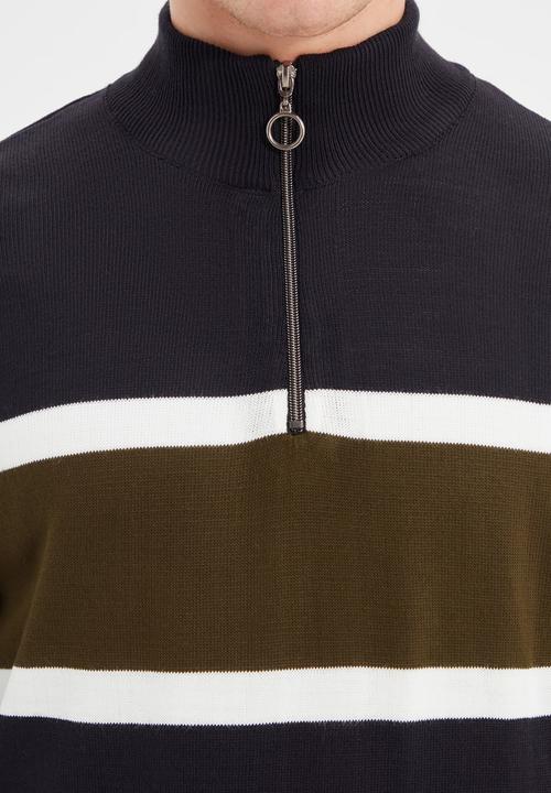 Trendyol - Stripe quarter zip knit - navy