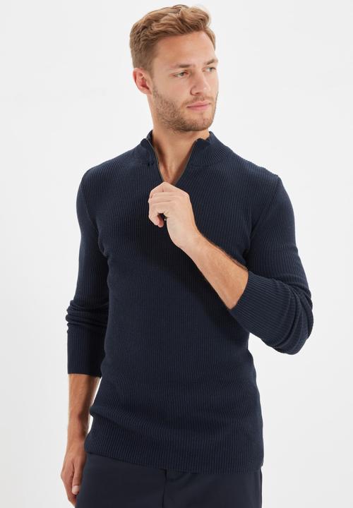 Trendyol - Jarred slim fit quarter zip knit - navy
