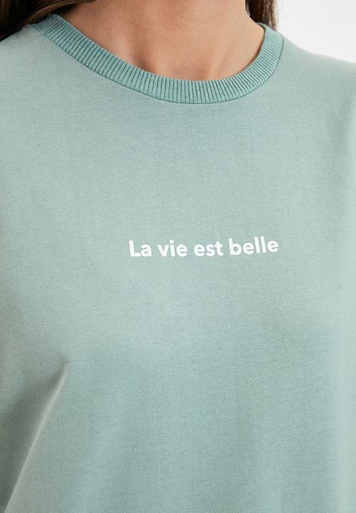 Trendyol - Crew neck printed sweatshirt - mint