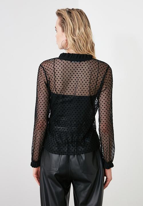 Trendyol - Polka dot tulle top - black