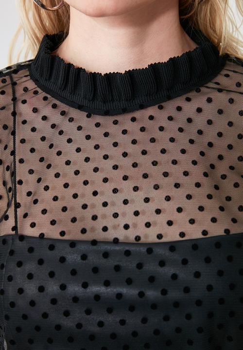 Trendyol - Polka dot tulle top - black