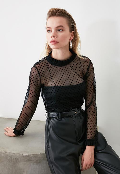 Trendyol - Polka dot tulle top - black