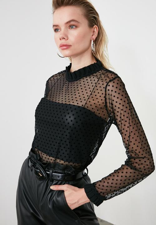 Trendyol - Polka dot tulle top - black