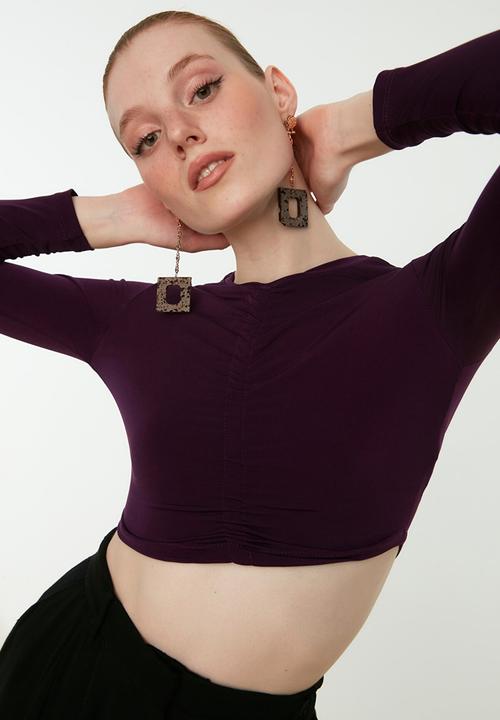 Trendyol - Pleated crop top - plum