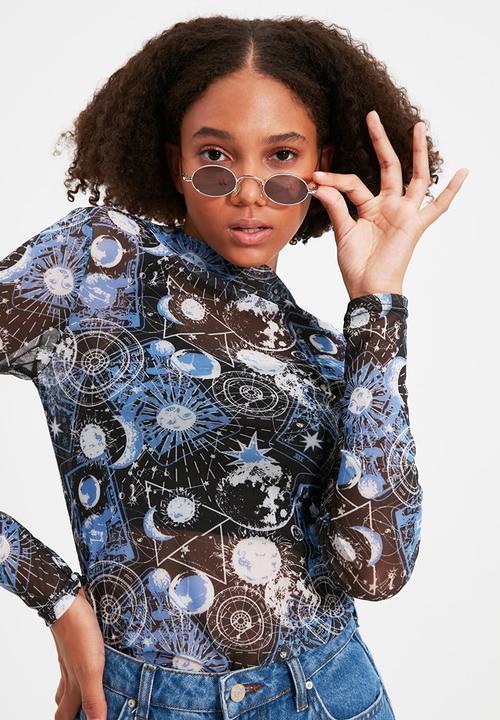 Trendyol - Pattern tulle top - navy