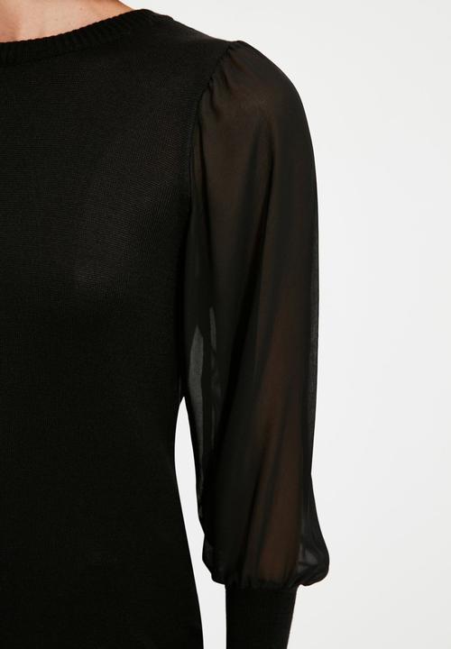 Trendyol - Tulle sleeves knit sweater - black