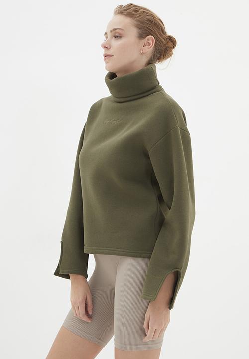 Trendyol - Stand collar loose ragged sweatshirt - khaki