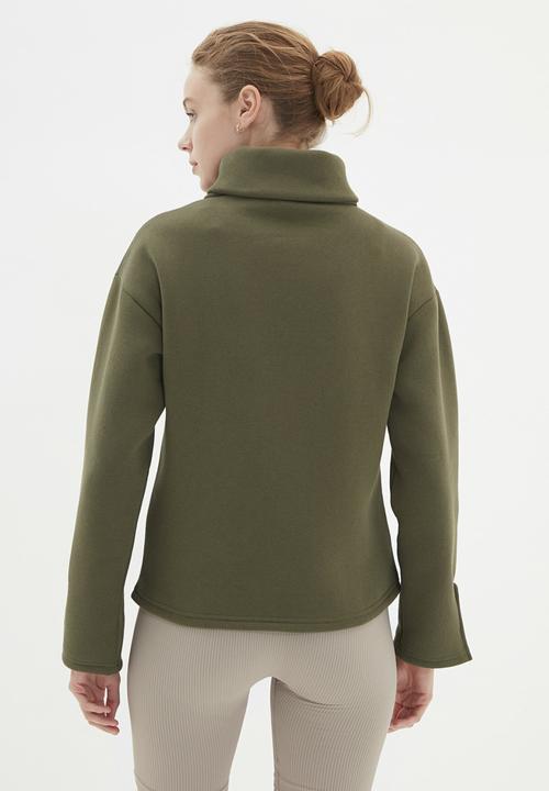 Trendyol - Stand collar loose ragged sweatshirt - khaki