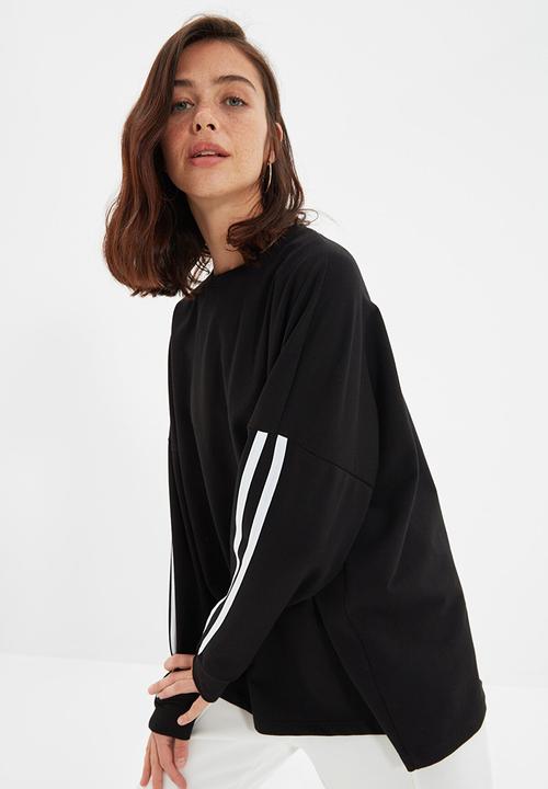Trendyol - Striped long oversized thin sweatshirt - black