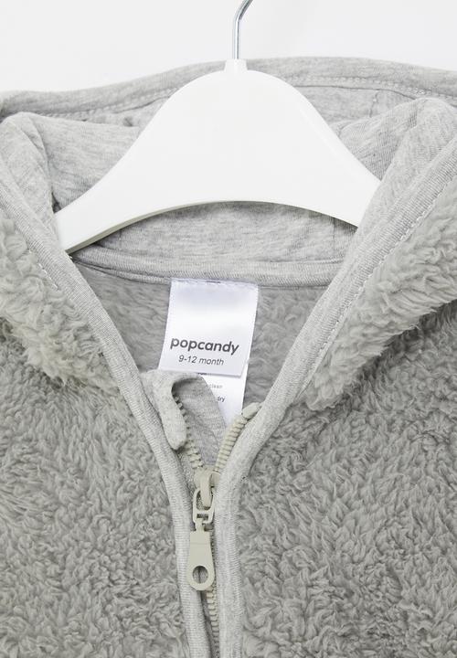 Pop Candy - Baby hooded teddy jacket - grey