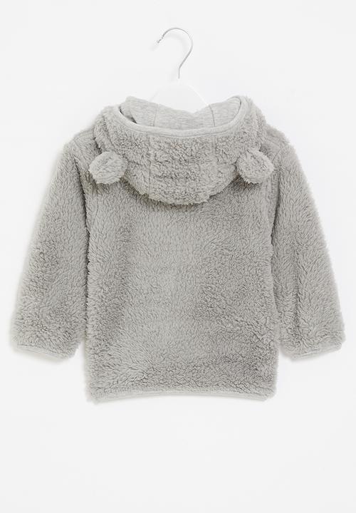 Pop Candy - Baby hooded teddy jacket - grey