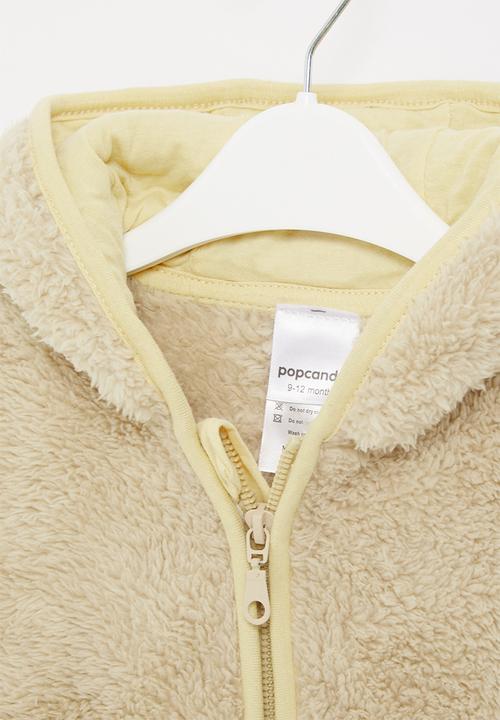 Pop Candy - Baby hooded teddy jacket - beige