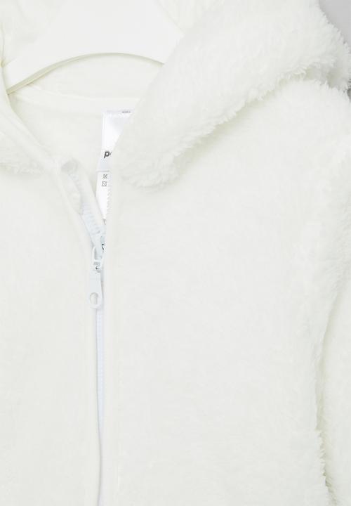 Pop Candy - Baby hooded teddy jacket - white