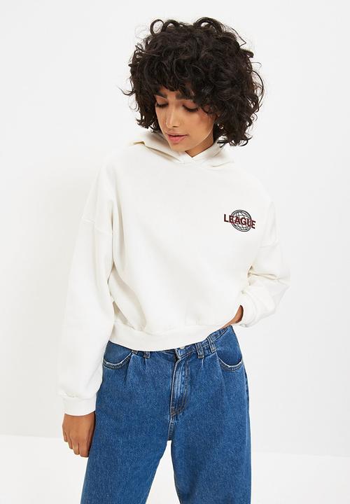 Trendyol - Back print detailed hooded knitted raised sweatshirt - ecru