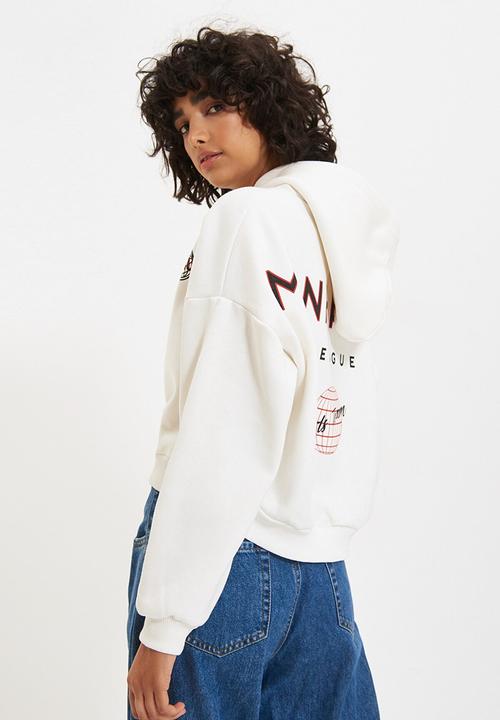 Trendyol - Back print detailed hooded knitted raised sweatshirt - ecru