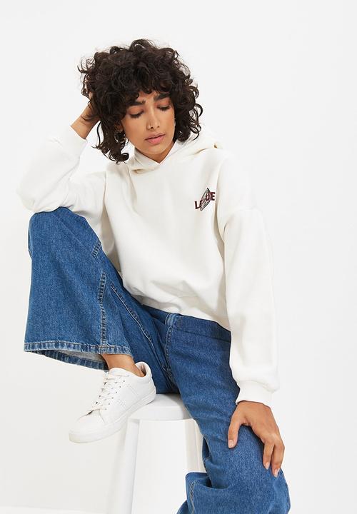 Trendyol - Back print detailed hooded knitted raised sweatshirt - ecru