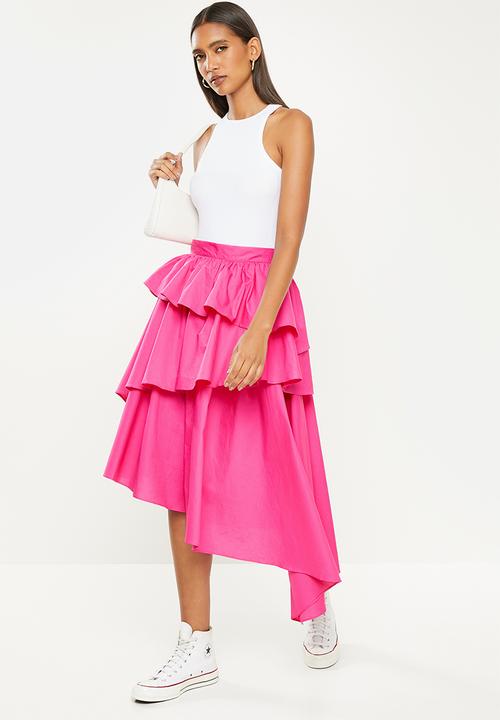 Glamorous - Frill tiered skirt - cerise