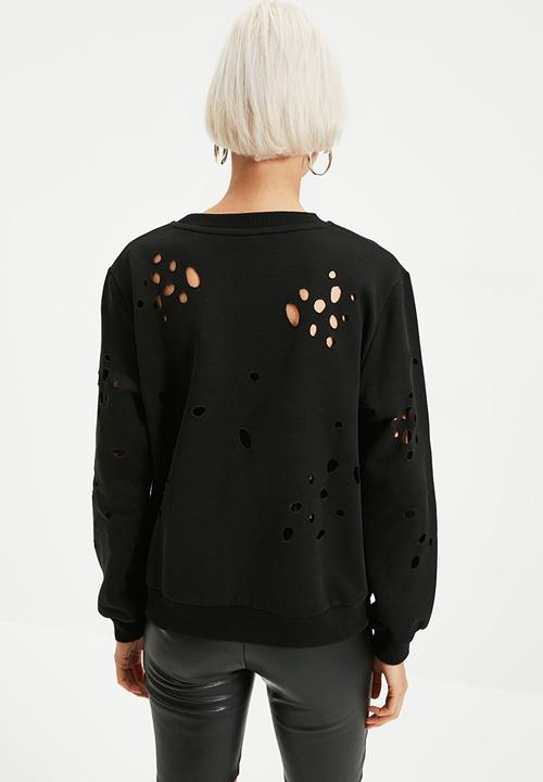 Trendyol - Laser cut detailed knitted thin sweatshirt - black