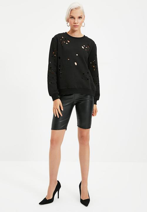 Trendyol - Laser cut detailed knitted thin sweatshirt - black