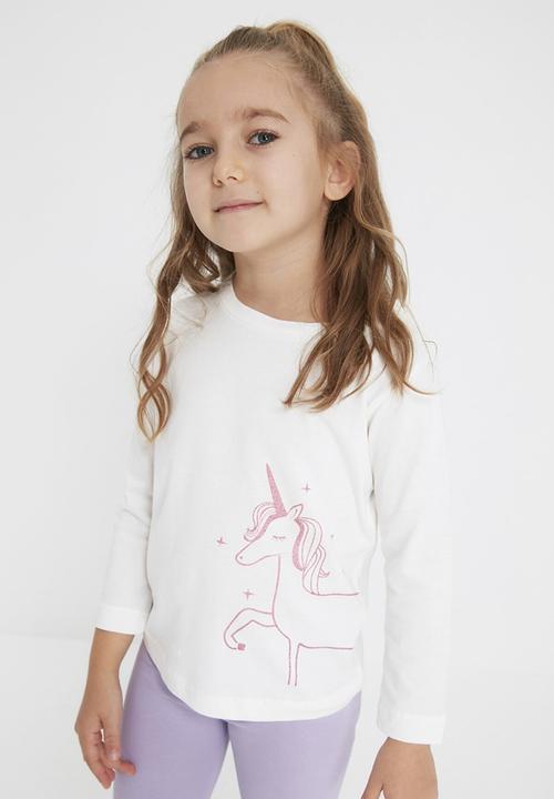 Trendyol - Girls unicorn printed tee - white