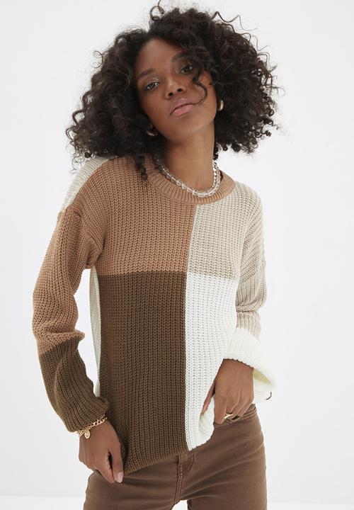 Trendyol - Color block knitwear sweater - camel