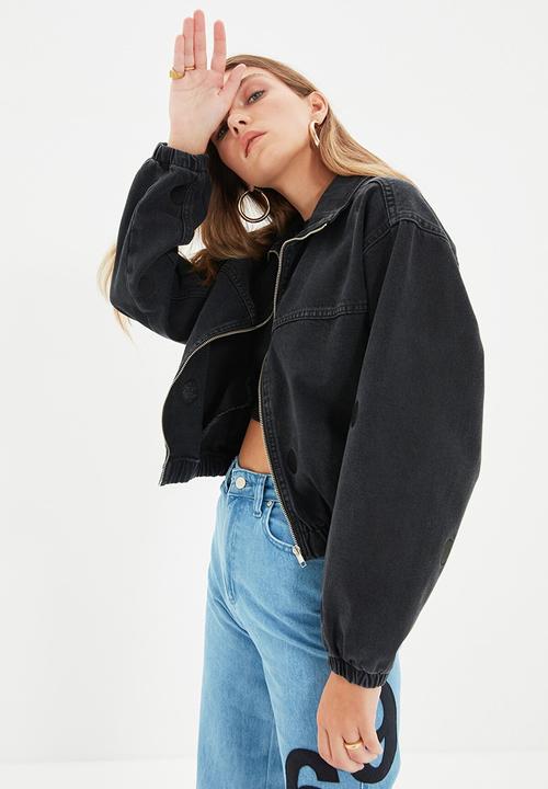 Trendyol - Bomber denim jacket - black