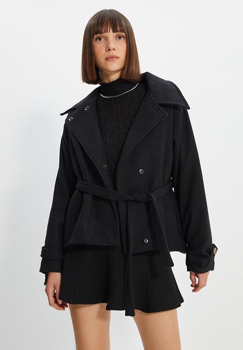 Trendyol - Belted wool cachet coat - black