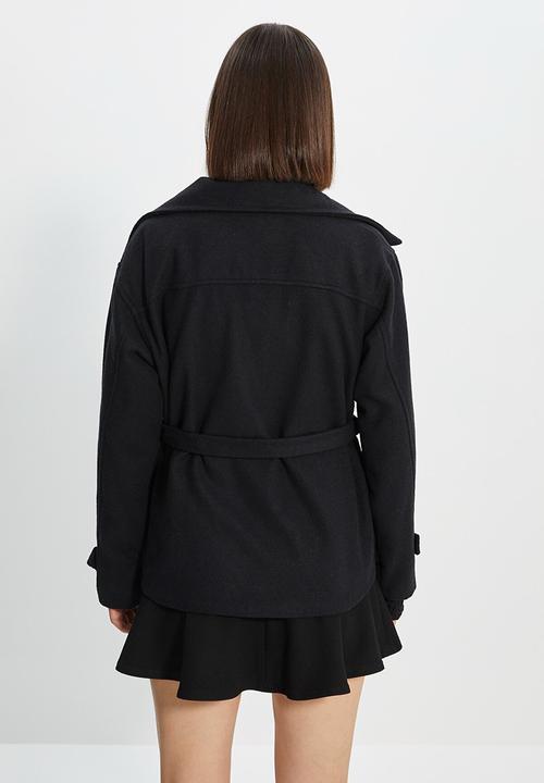 Trendyol - Belted wool cachet coat - black