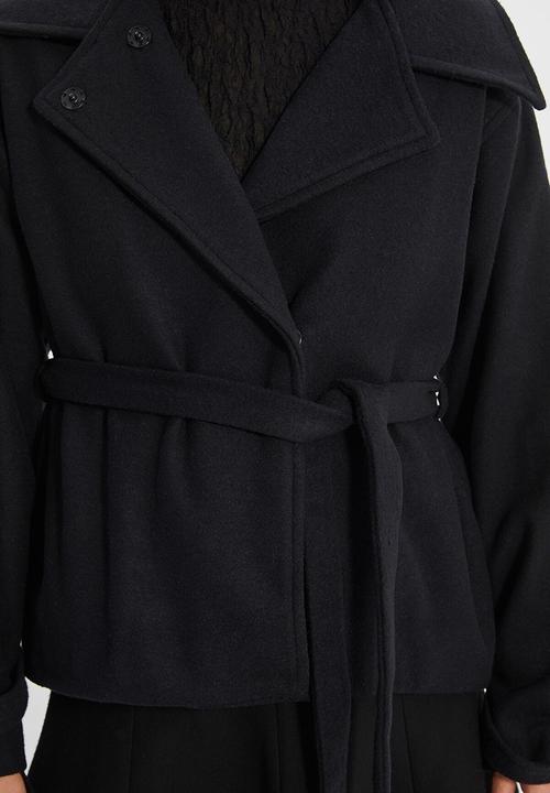 Trendyol - Belted wool cachet coat - black