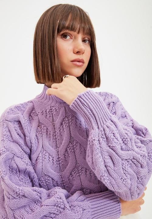 Trendyol - Oversize jacquard knitwear sweater - lilac
